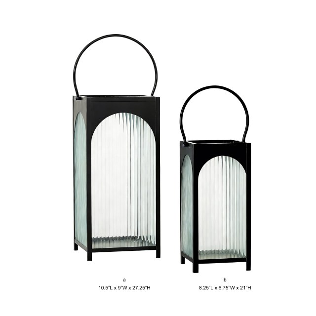 Arch Reeded Glass Black Metal Decorative Lantern