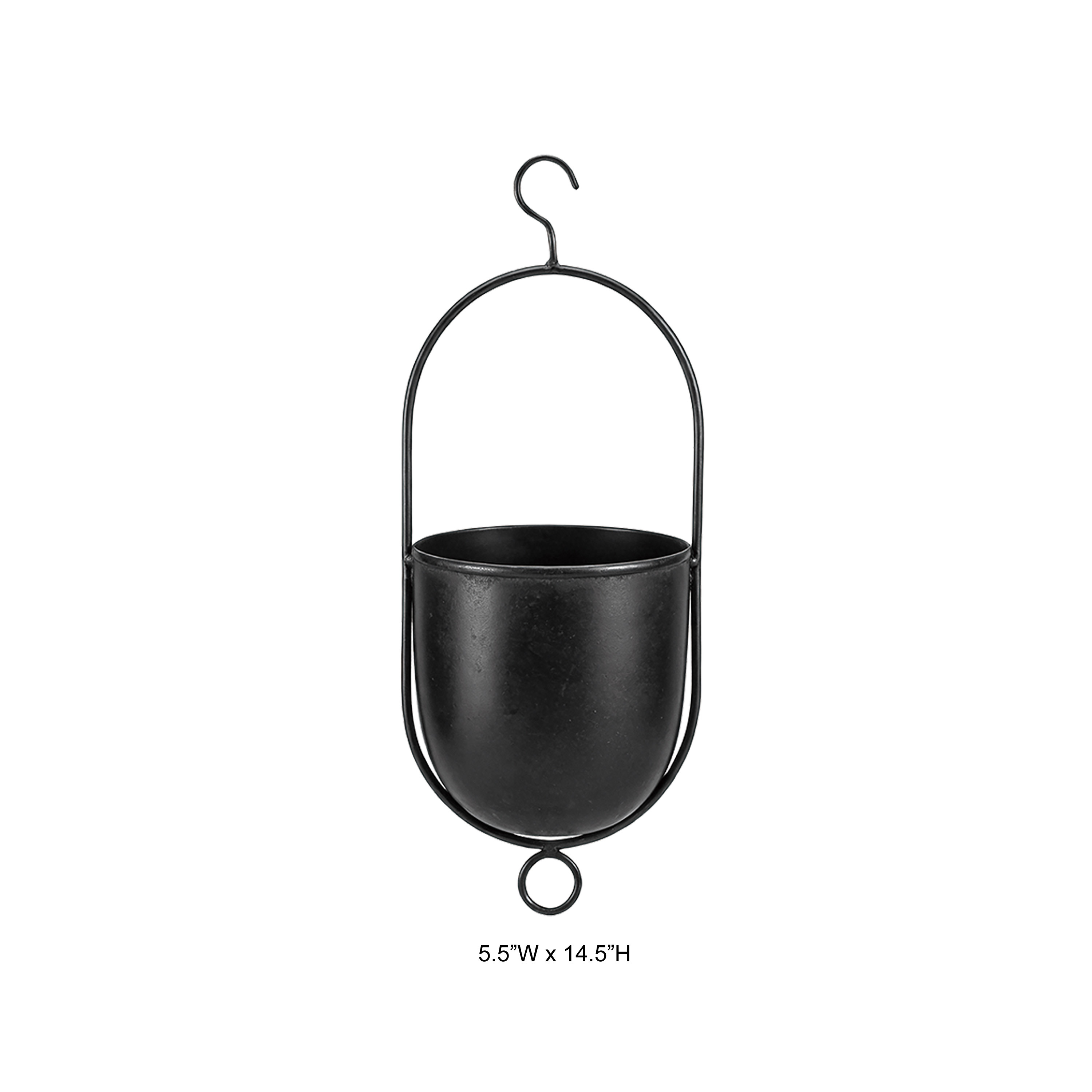 Tri Blossomy Minimalist Matte Black Vertical Oval Frame Metal Hanging Planter Pot