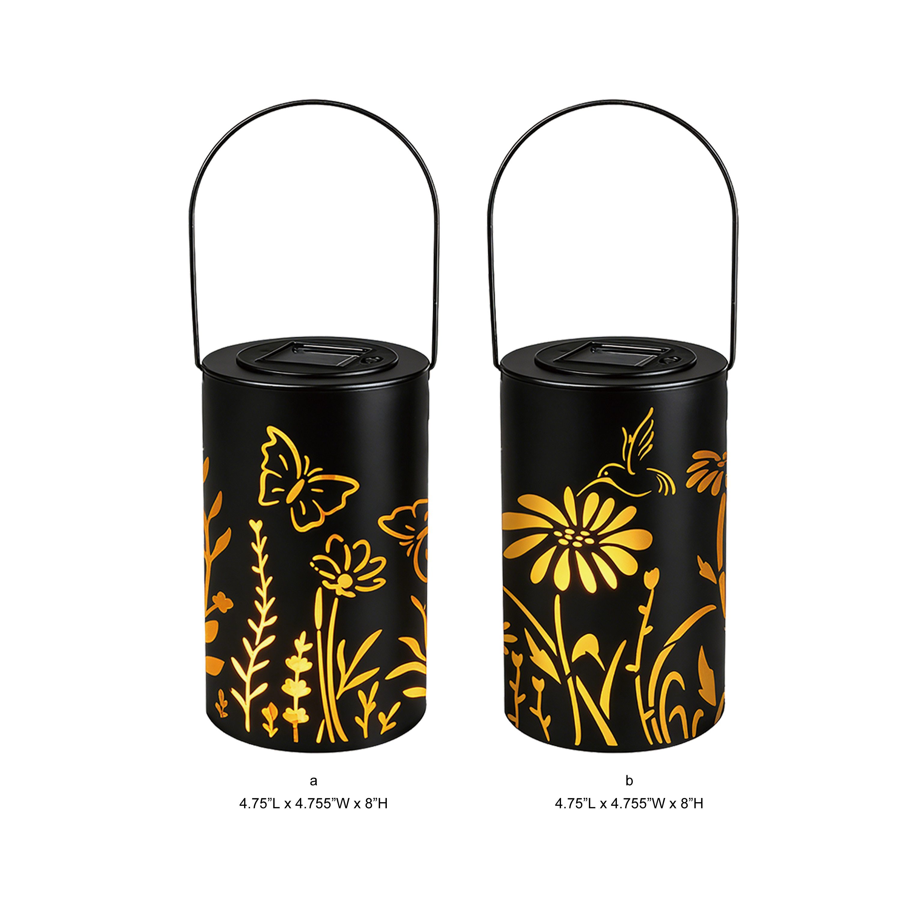 Butterfly and Hummingbird Cutout Solar Metal Lantern