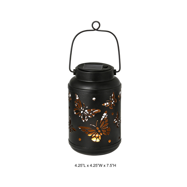 Butterfly Cutout Solar Hanging Metal Lantern