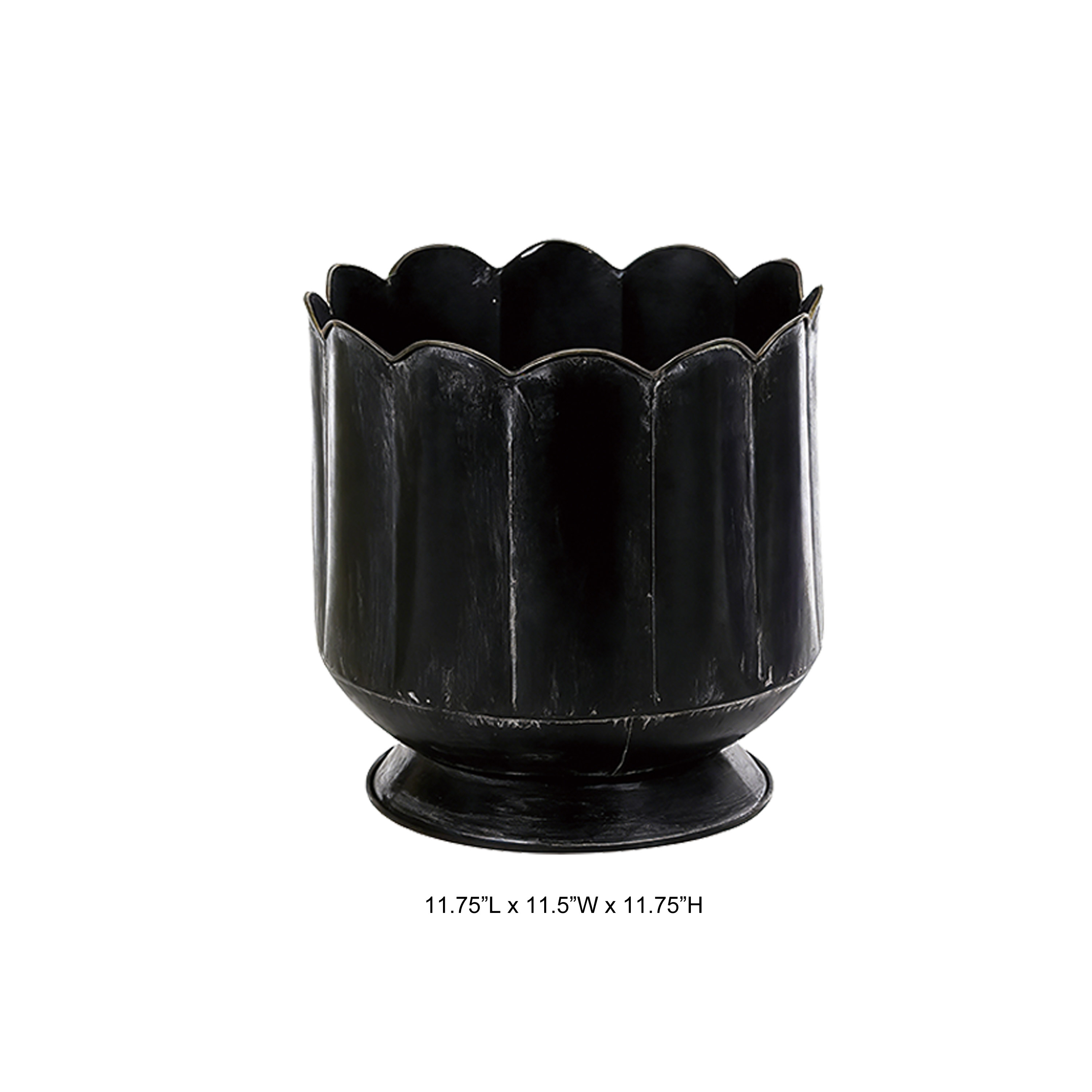 Vintage Scalloped Rim Metal Planter Pot Outdoor Garden Decor
