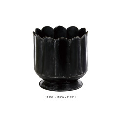 Vintage Scalloped Rim Metal Planter Pot Outdoor Garden Decor