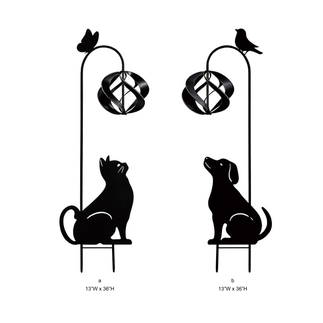 Cat Dog Silhouette Wind Spinner Garden Stake