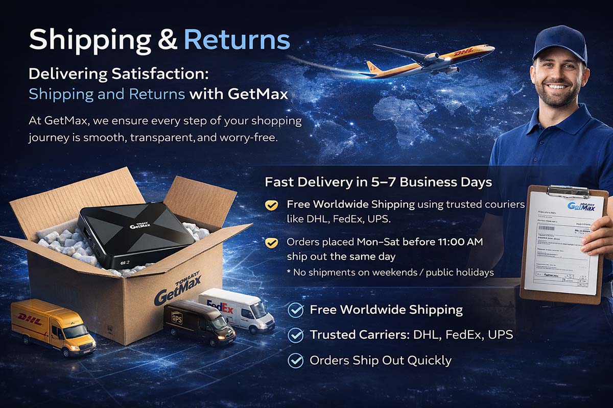 GetMax TV Box shipping and returns information for hassle-free orders and delivery.