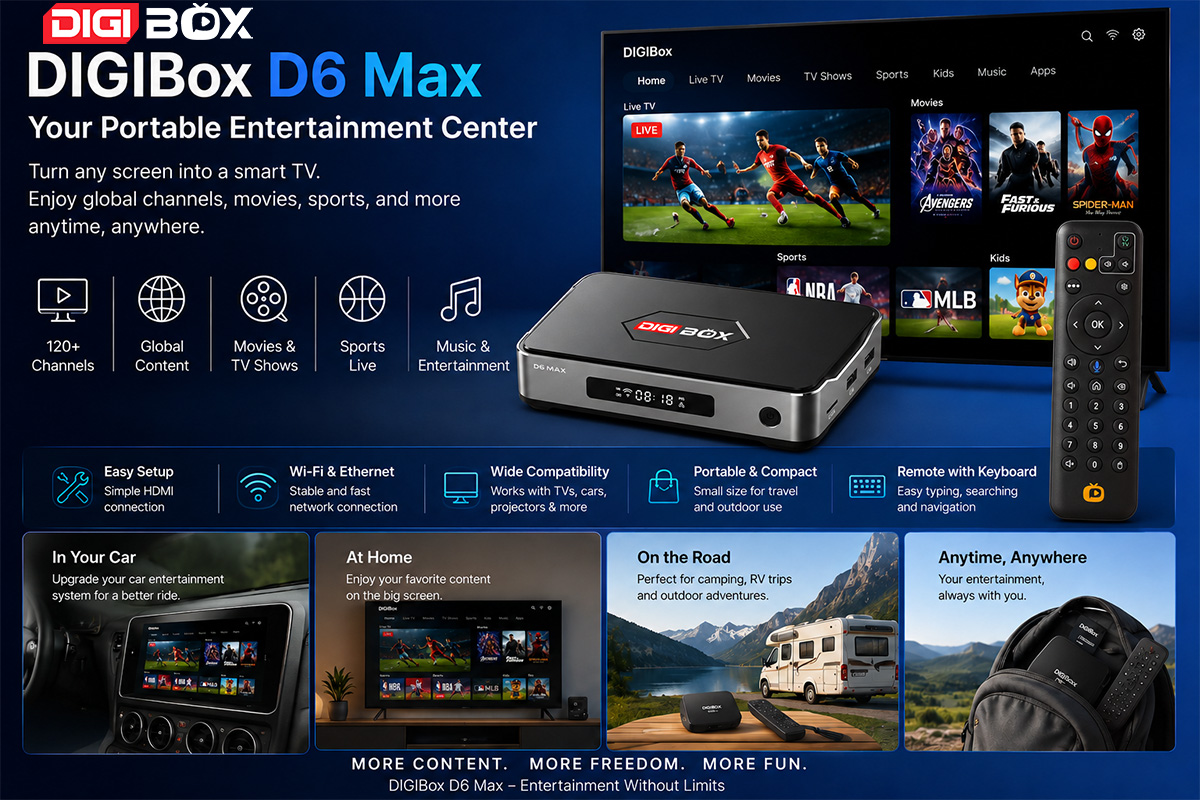 DIGIBox D6 Max レビュー：車内や家庭で使用できるポータブルストリーミングTVボックス