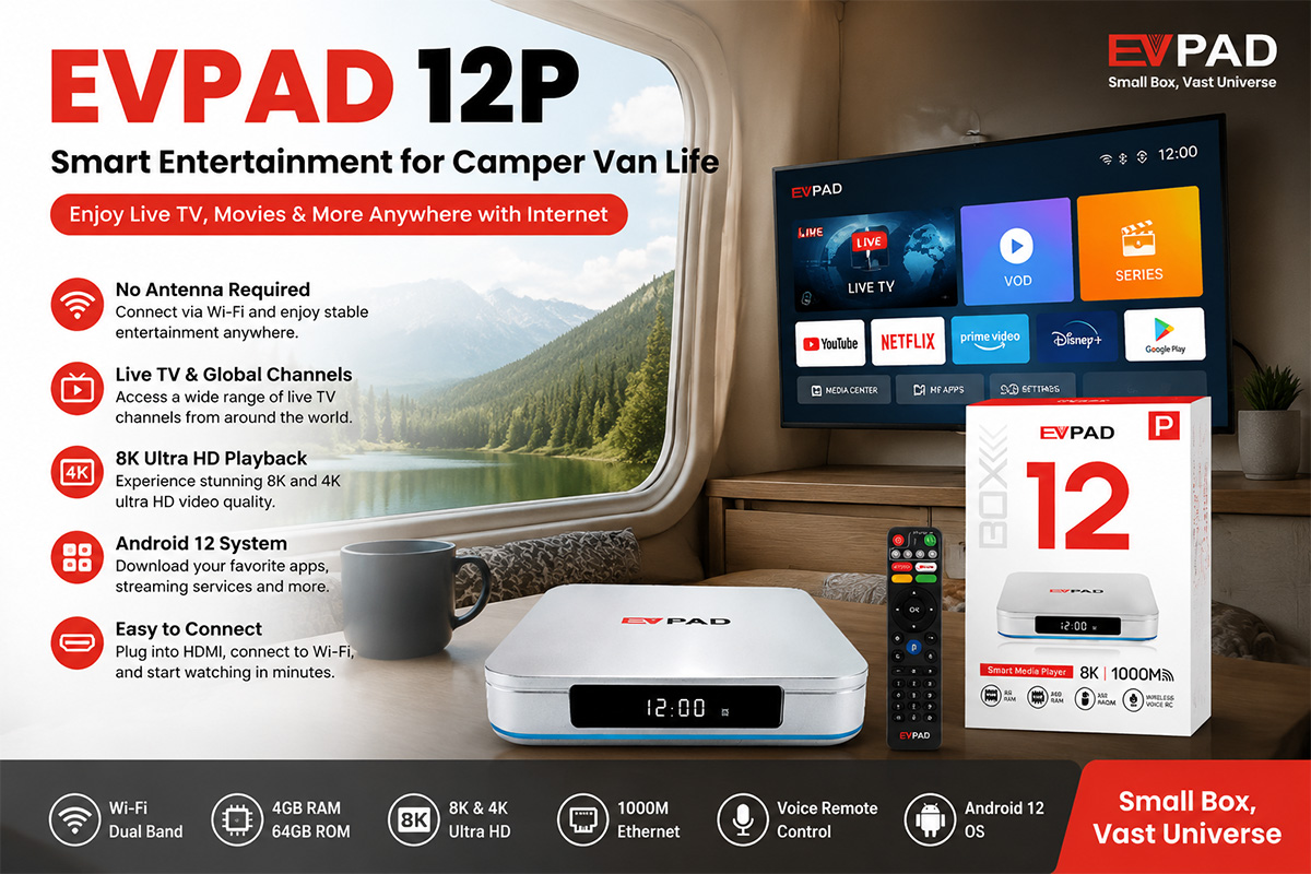 EVPAD 12P: 캠핑카 여행을 위한 스마트 엔터테인먼트 솔루션