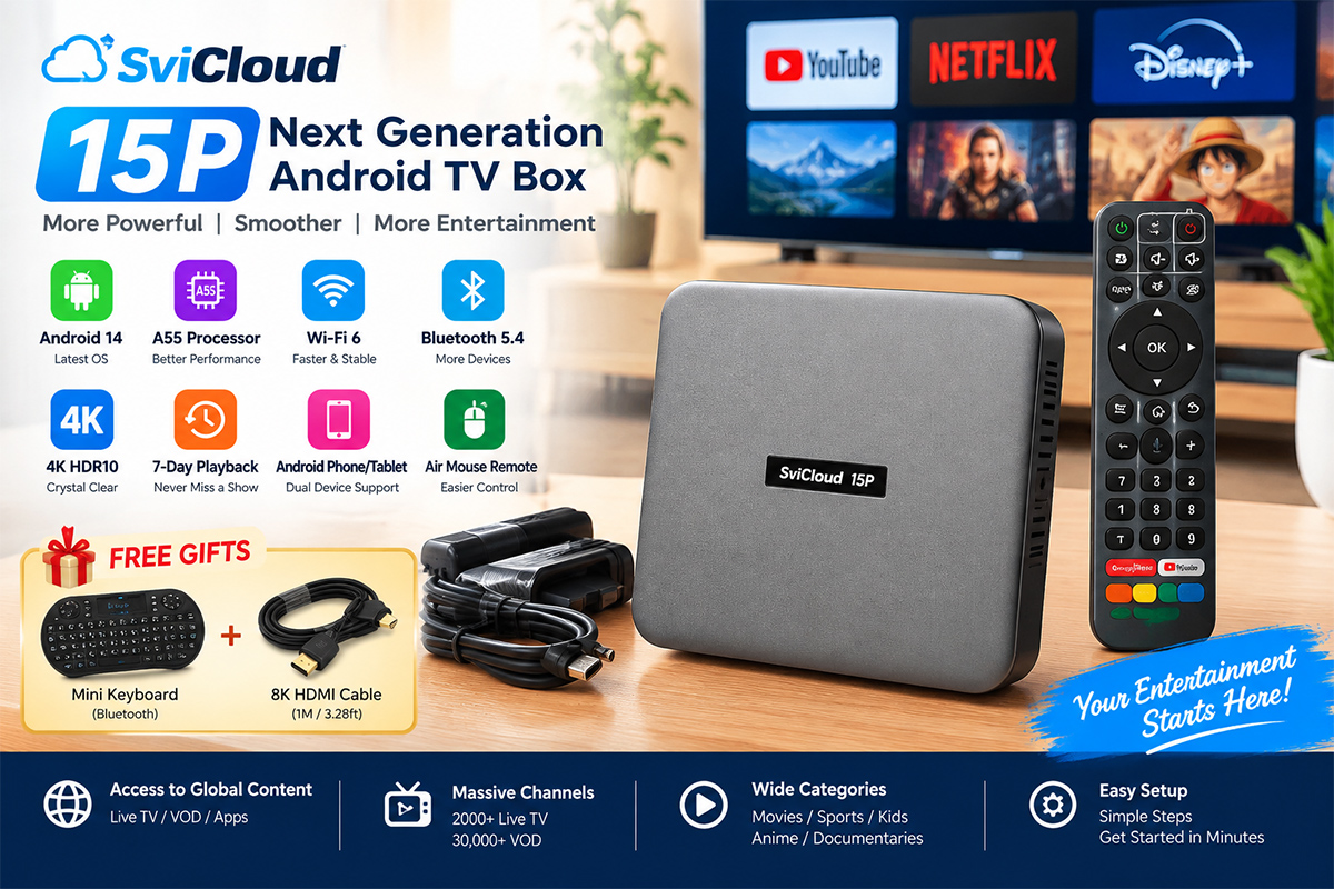 SviCloud 15P レビュー：Wi-Fi対応、6日間・7日間再生可能なAndroid 14 TVボックス