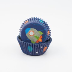 blue color rocket pattern cupcake liners