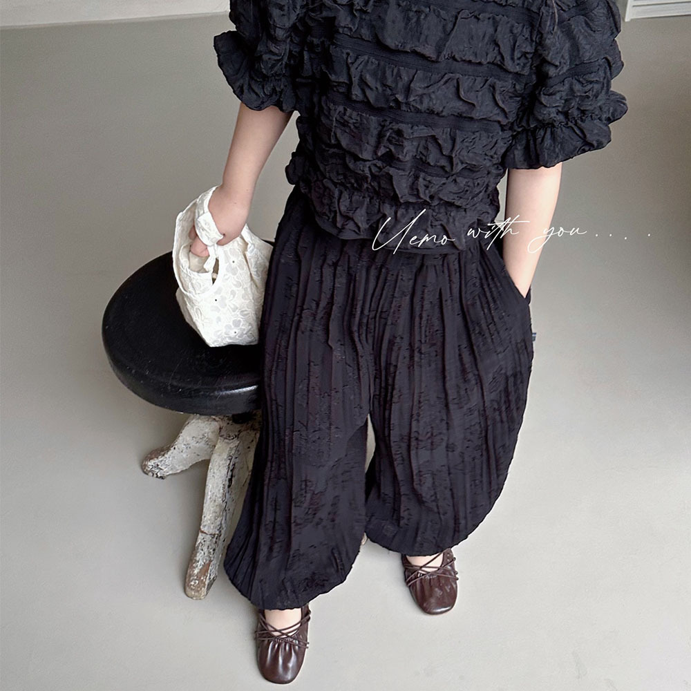 UEMO  Embroidered Lantern Pants for Children Harem style Kids' Pants Woven Ruched Pants for Girls