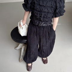 UEMO  Embroidered Lantern Pants for Children Harem style Kids' Pants Woven Ruched Pants for Girls