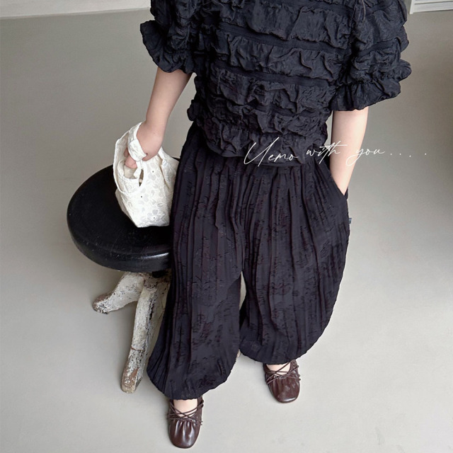 UEMO  Embroidered Lantern Pants for Children Harem style Kids' Pants Woven Ruched Pants for Girls