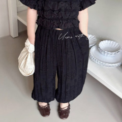 UEMO  Embroidered Lantern Pants for Children Harem style Kids' Pants Woven Ruched Pants for Girls
