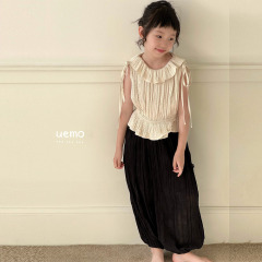 UEMO  Embroidered Lantern Pants for Children Harem style Kids' Pants Woven Ruched Pants for Girls