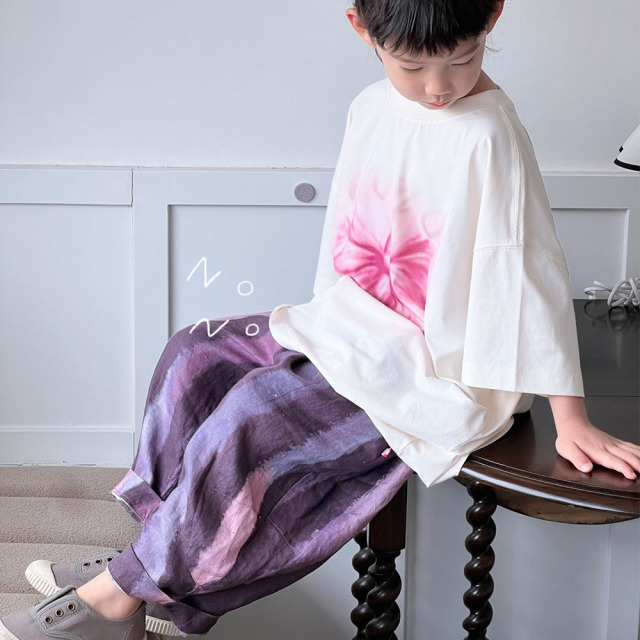 NONOKIDS Purple Tie Dye Harem Pants for Effortless Style Bohemian Inspired Children Pants