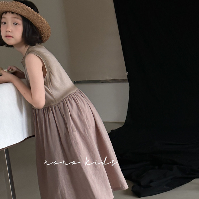 NONOKIDS  Two Tone Tie Dye Spliced Sleeveless Kids' Dress Sleeveless Dress for Little Fashion Forward Girls Elegant and Effortless Dress for Children