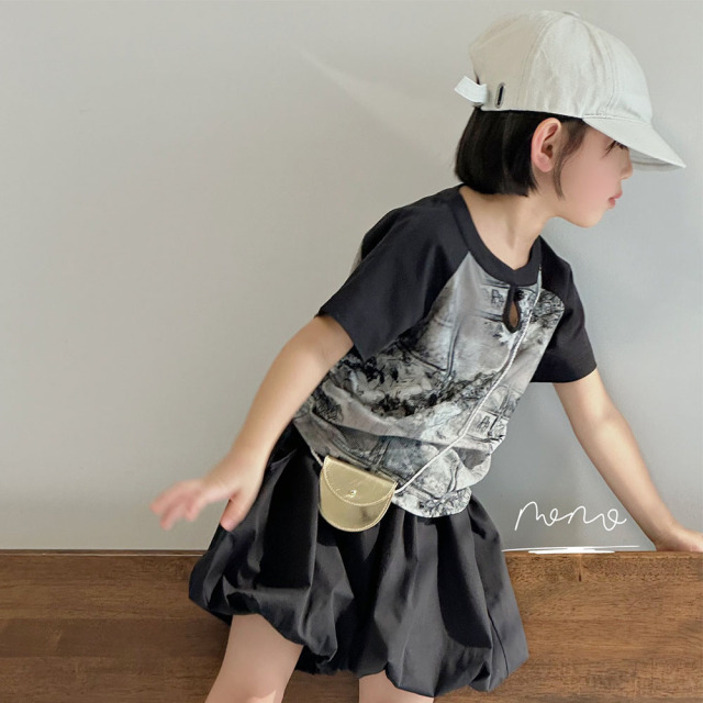 NONOKIDS Exquisite Kids' Top Shortsleeve Top Chinese Style Ink Wash T-Shirt