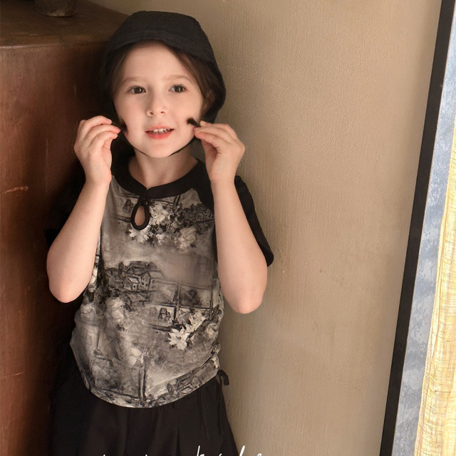 NONOKIDS Exquisite Kids' Top Shortsleeve Top Chinese Style Ink Wash T-Shirt