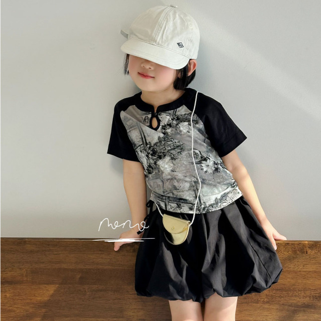 NONOKIDS Exquisite Kids' Top Shortsleeve Top Chinese Style Ink Wash T-Shirt