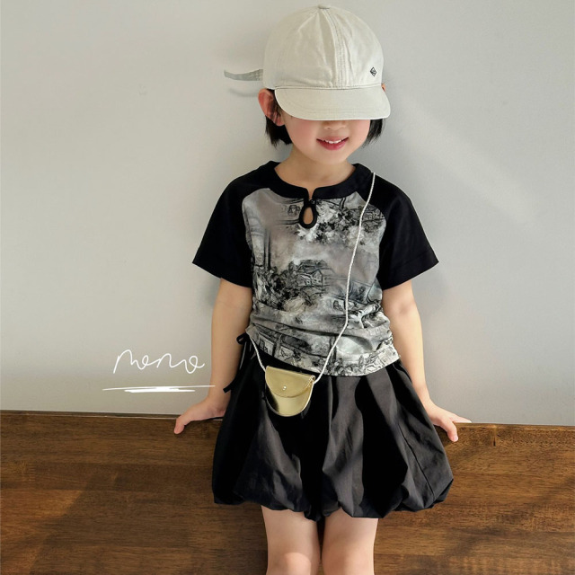 NONOKIDS Exquisite Kids' Top Shortsleeve Top Chinese Style Ink Wash T-Shirt