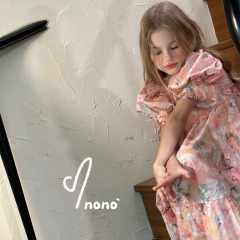 NONOKIDS  Children's Flower Dress Lantern Sleeve Kids Vintage Style Dress Baby Girl Smocking Dresses