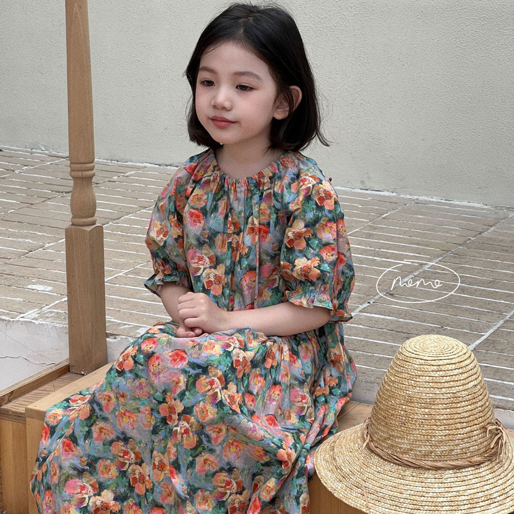 NONOKIDS Floral Dress for Children Summer Short Sleeve Baby Casual Dress Beach Dress