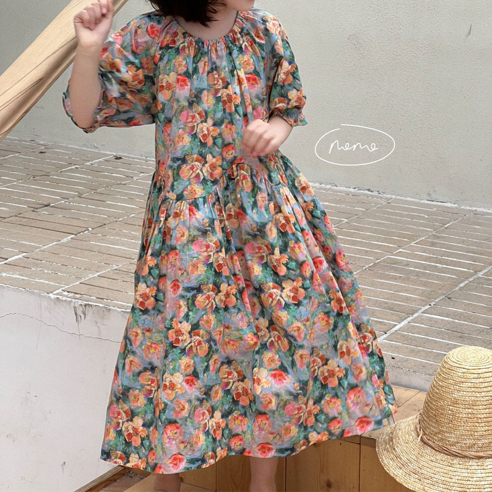 NONOKIDS Floral Dress for Children Summer Short Sleeve Baby Casual Dress Beach Dress