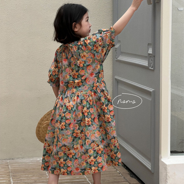 NONOKIDS Floral Dress for Children Summer Short Sleeve Baby Casual Dress Beach Dress