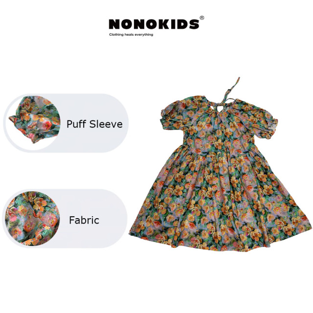 NONOKIDS Floral Dress for Children Summer Short Sleeve Baby Casual Dress Beach Dress