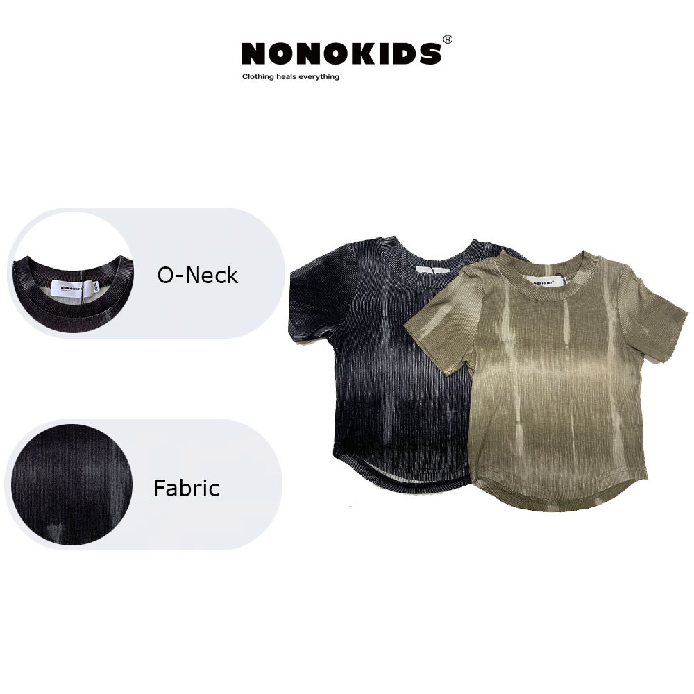 NONOKIDS  Children Acid-Wash Gray T-Shirt Baby Vintage Style Custom Cotton Knit Toddler Outfit Daily Outdoor T-shirt