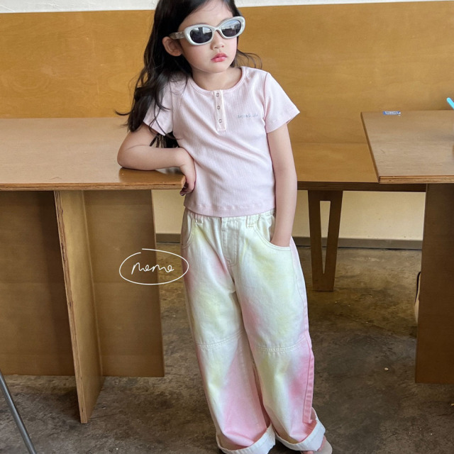 NONOKIDS Pink Distressed Dirty Jeans Straight Leg Wide Leg Pants Summer Thin Loose Wide Leg Pants