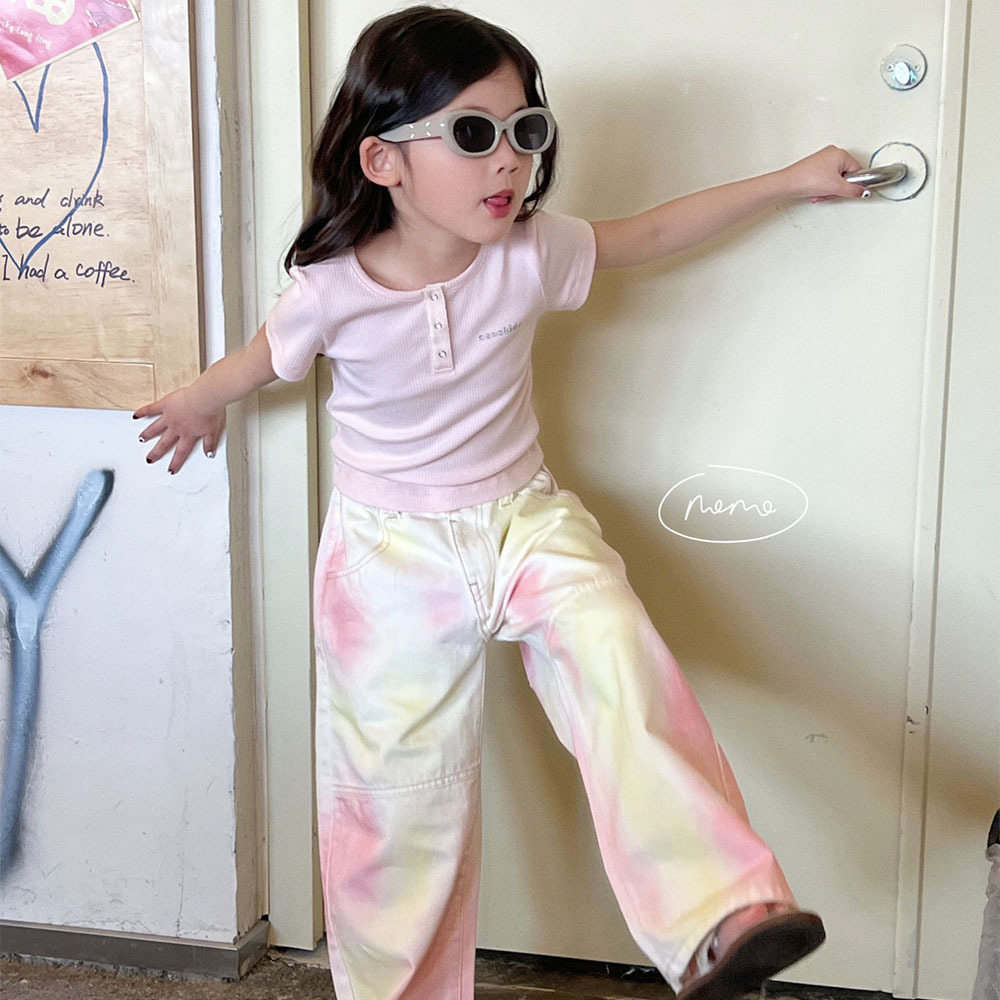 NONOKIDS Pink Distressed Dirty Jeans Straight Leg Wide Leg Pants Summer Thin Loose Wide Leg Pants