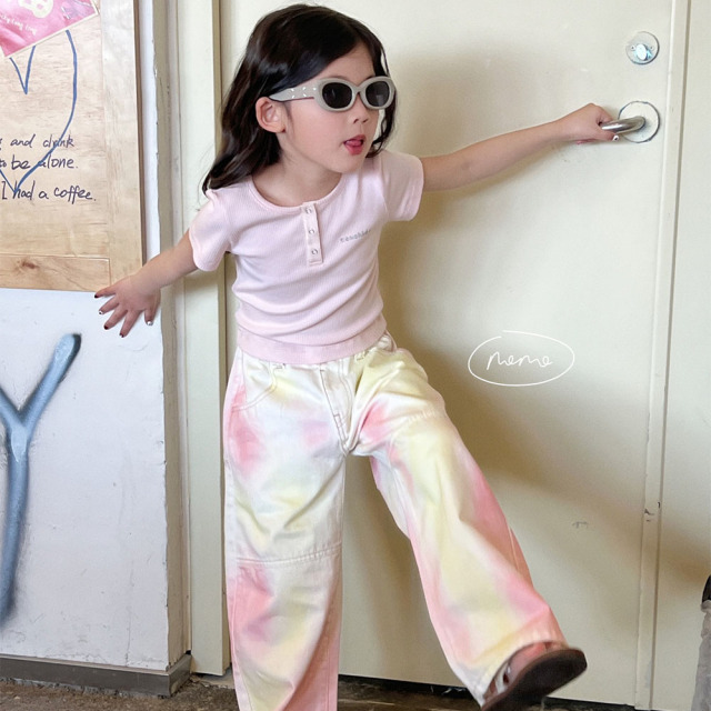 NONOKIDS Pink Distressed Dirty Jeans Straight Leg Wide Leg Pants Summer Thin Loose Wide Leg Pants