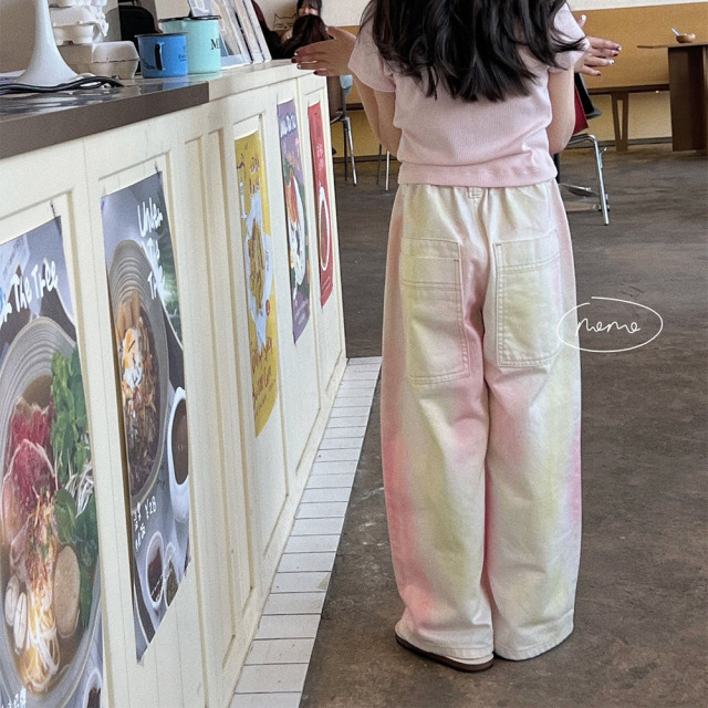 NONOKIDS Pink Distressed Dirty Jeans Straight Leg Wide Leg Pants Summer Thin Loose Wide Leg Pants