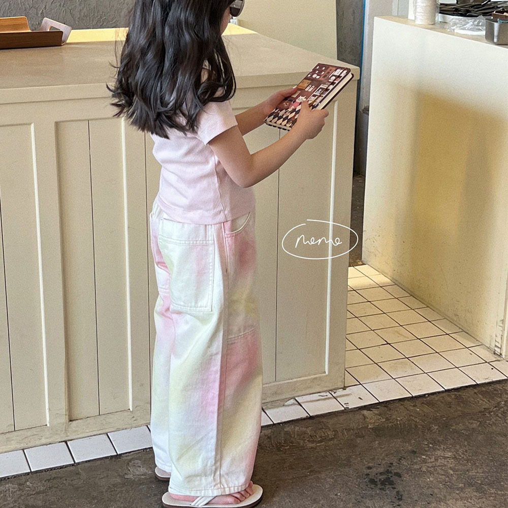NONOKIDS Pink Distressed Dirty Jeans Straight Leg Wide Leg Pants Summer Thin Loose Wide Leg Pants