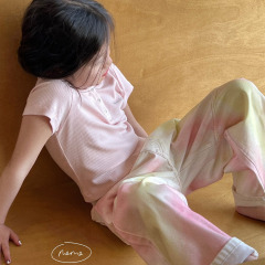 NONOKIDS Pink Distressed Dirty Jeans Straight Leg Wide Leg Pants Summer Thin Loose Wide Leg Pants