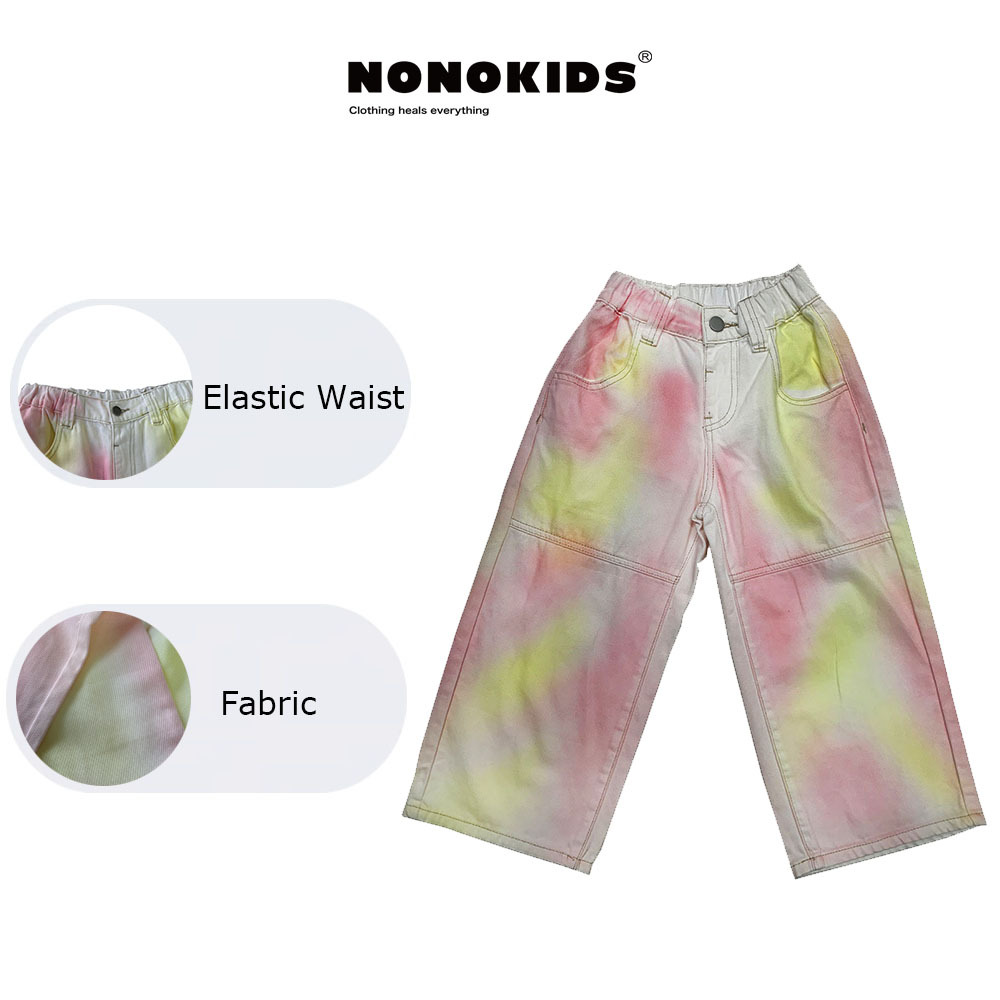 NONOKIDS Pink Distressed Dirty Jeans Straight Leg Wide Leg Pants Summer Thin Loose Wide Leg Pants