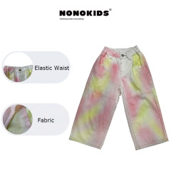NONOKIDS Pink Distressed Dirty Jeans Straight Leg Wide Leg Pants Summer Thin Loose Wide Leg Pants