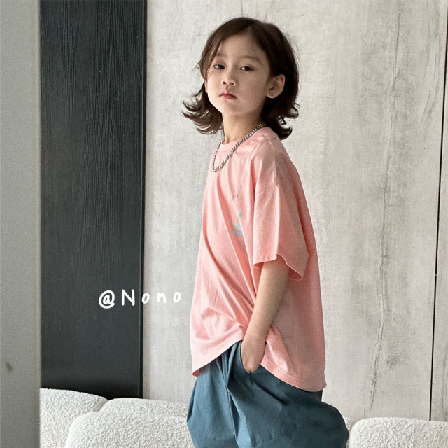 NONOKIDS Pink T-shirt Children Clothes Oversize Short Sleeve T Shirt