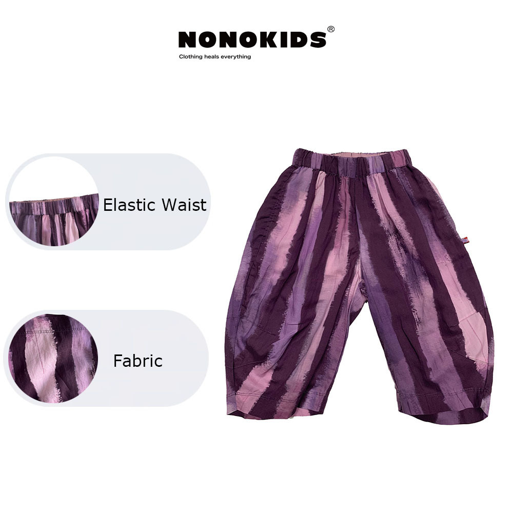 NONOKIDS Purple Tie Dye Harem Pants for Effortless Style Bohemian Inspired Children Pants