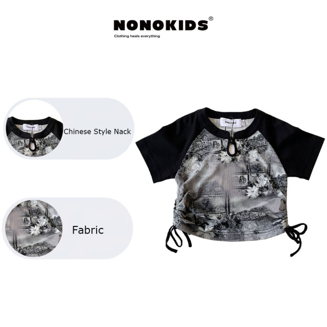 NONOKIDS Exquisite Kids' Top Shortsleeve Top Chinese Style Ink Wash T-Shirt