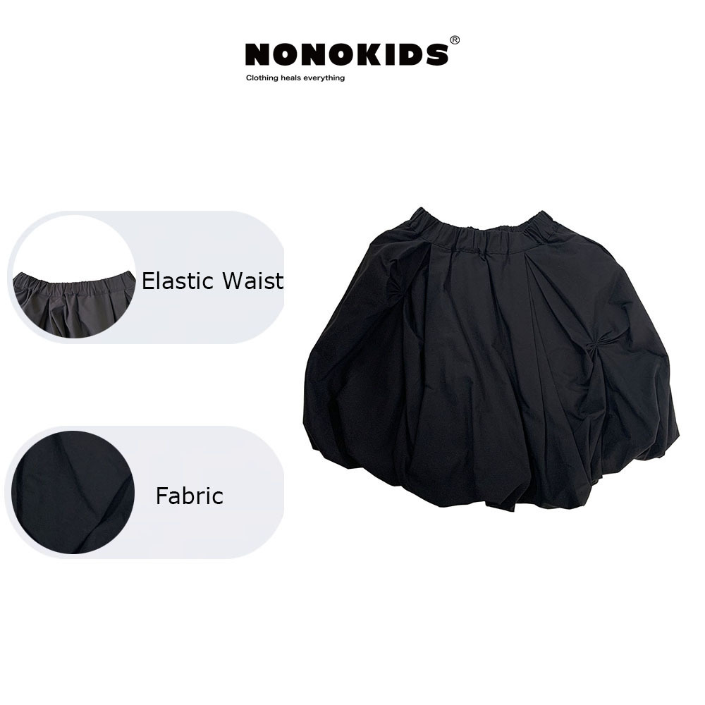 NONOKIDS Baby Girl Lantern Skirt Loose Elasticated Waist Casual Black Skirt