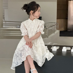 UEMO Chinese Style White Floral Patterned Toddler Dress Traditional and Modern Elegance Exquisite Children Dress