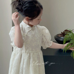 UEMO Chinese Style White Floral Patterned Toddler Dress Traditional and Modern Elegance Exquisite Children Dress
