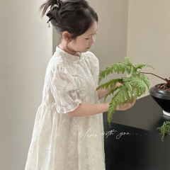UEMO Chinese Style White Floral Patterned Toddler Dress Traditional and Modern Elegance Exquisite Children Dress