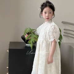 UEMO Chinese Style White Floral Patterned Toddler Dress Traditional and Modern Elegance Exquisite Children Dress