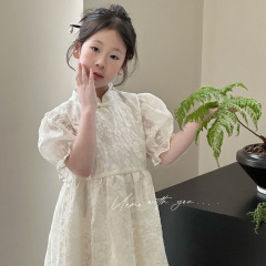 UEMO Chinese Style White Floral Patterned Toddler Dress Traditional and Modern Elegance Exquisite Children Dress
