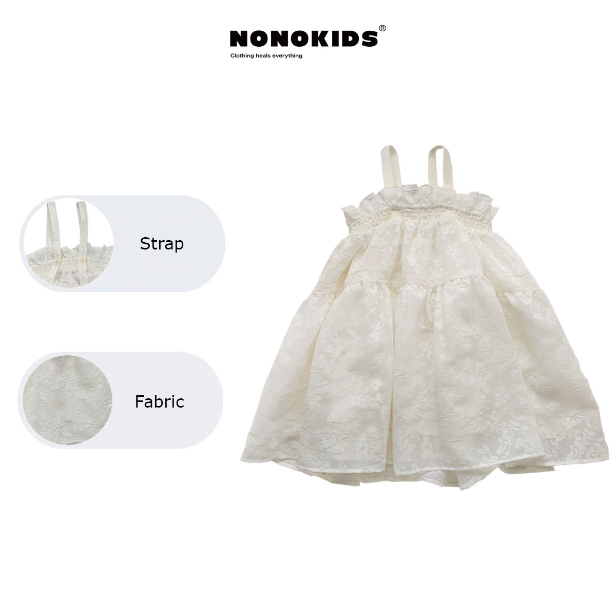UEMO White Printed Ruffled Sundress Girls' Daily Princess Bubble Dress Casual Dress for Girls