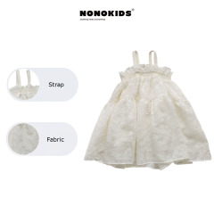 UEMO White Printed Ruffled Sundress Girls' Daily Princess Bubble Dress Casual Dress for Girls