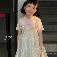 UEMO White Printed Ruffled Sundress Girls' Daily Princess Bubble Dress Casual Dress for Girls