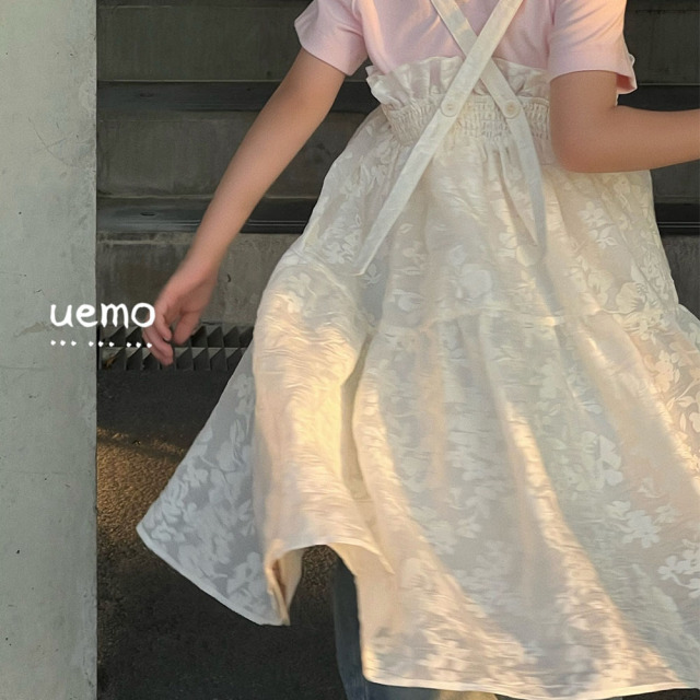 UEMO White Printed Ruffled Sundress Girls' Daily Princess Bubble Dress Casual Dress for Girls